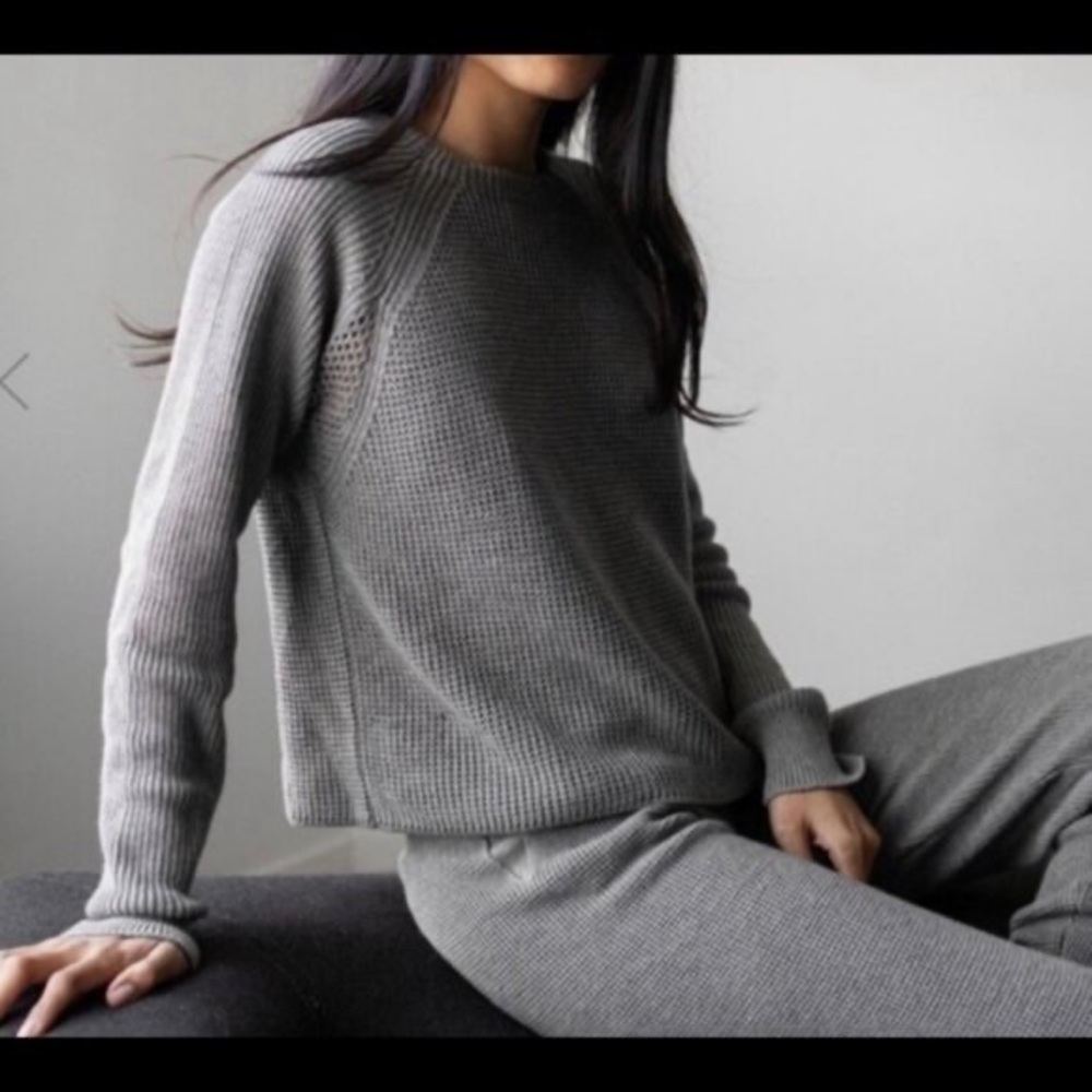 Lunya pima cotton alpaca waffle Women's Cropped sweater size L Large dark gray